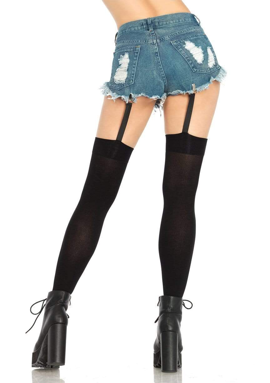 Opaque Thigh High Stockings with Attached Garter Clips