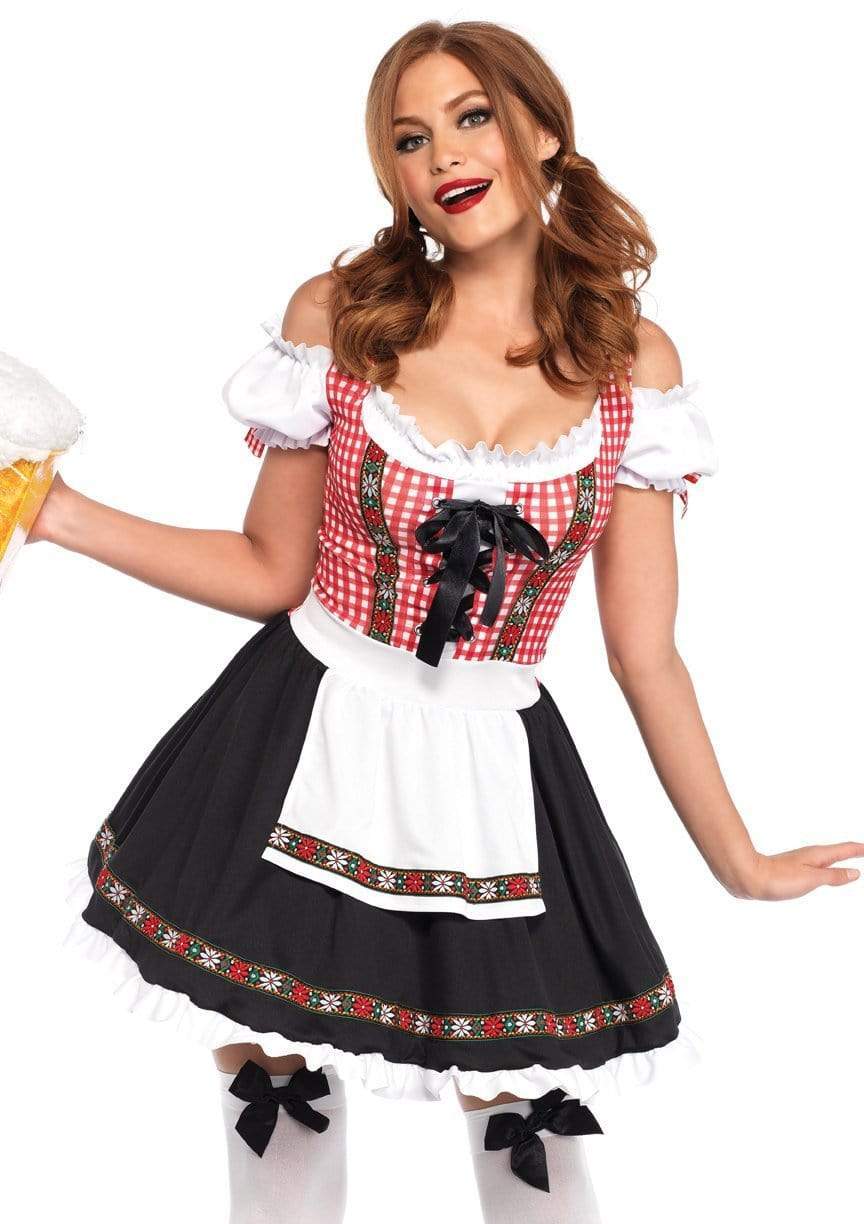 Beer Garden Babe Gingham Peasant Lace Up Front Dress and Attached Apron