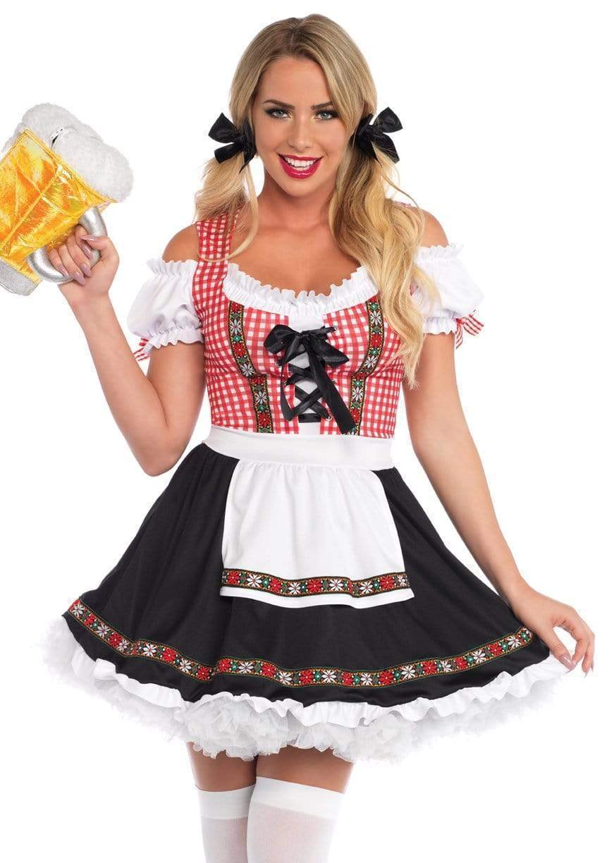 Beer Garden Babe Gingham Peasant Lace Up Front Dress and Attached Apron