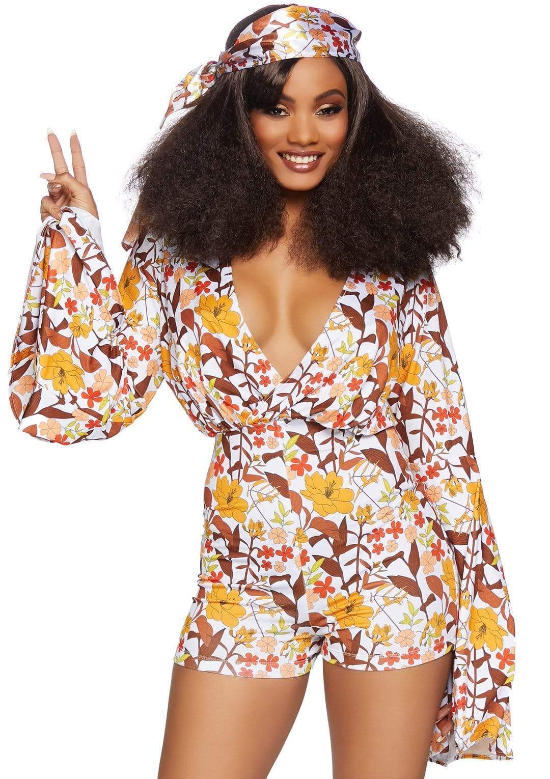 Sexy 70's Boogie Down Babe Plunging Neckline Floral Romper