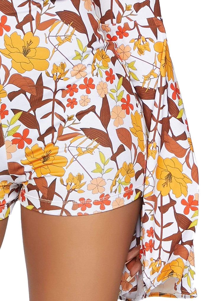 Sexy 70's Boogie Down Babe Plunging Neckline Floral Romper