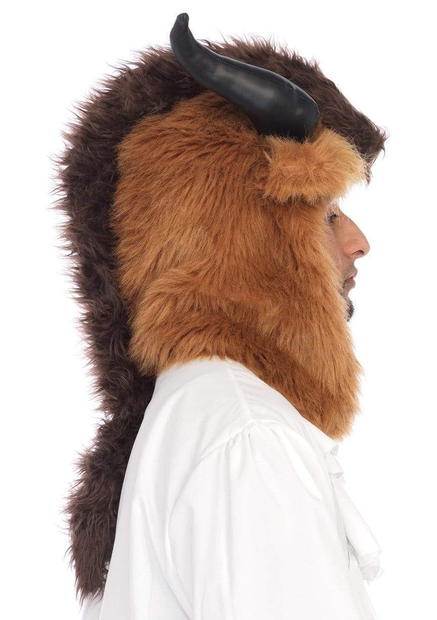 Brutal Beast Hood with Dark Brown Mohawk and Faux Leather Horns