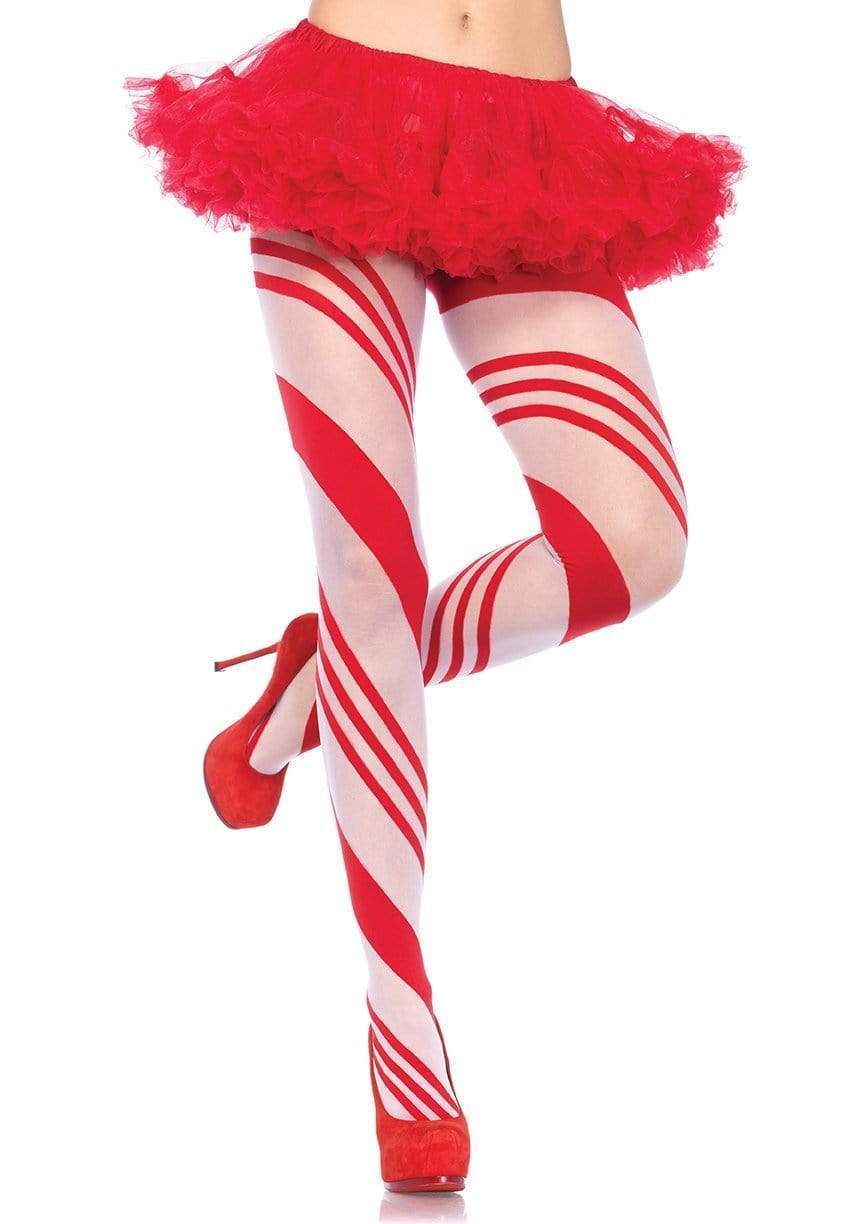 Sheer Red and White Candy-Striped Pantyhose