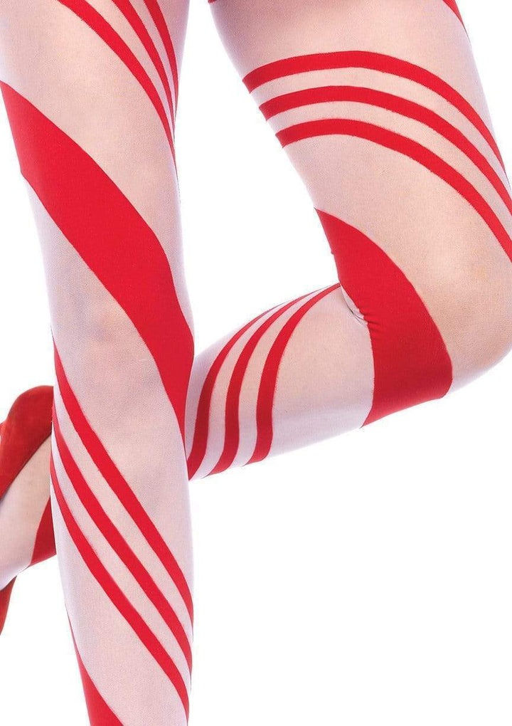 Sheer Red and White Candy-Striped Pantyhose