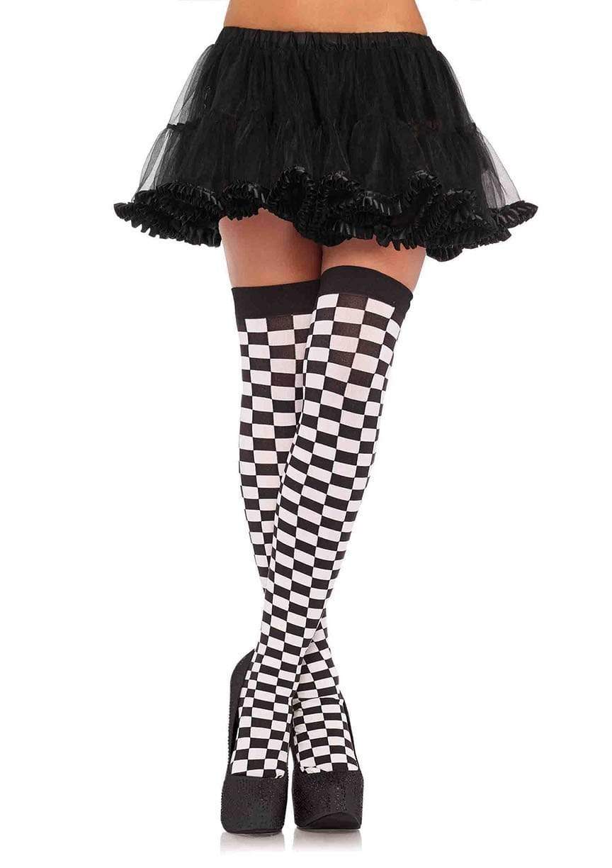 Black and White Checkered Thigh Highs