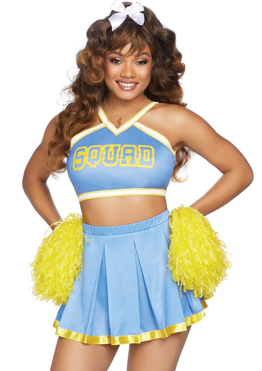 Cheer Squad Cheerleader Crop Top with Pleated Skirt and Pom Poms