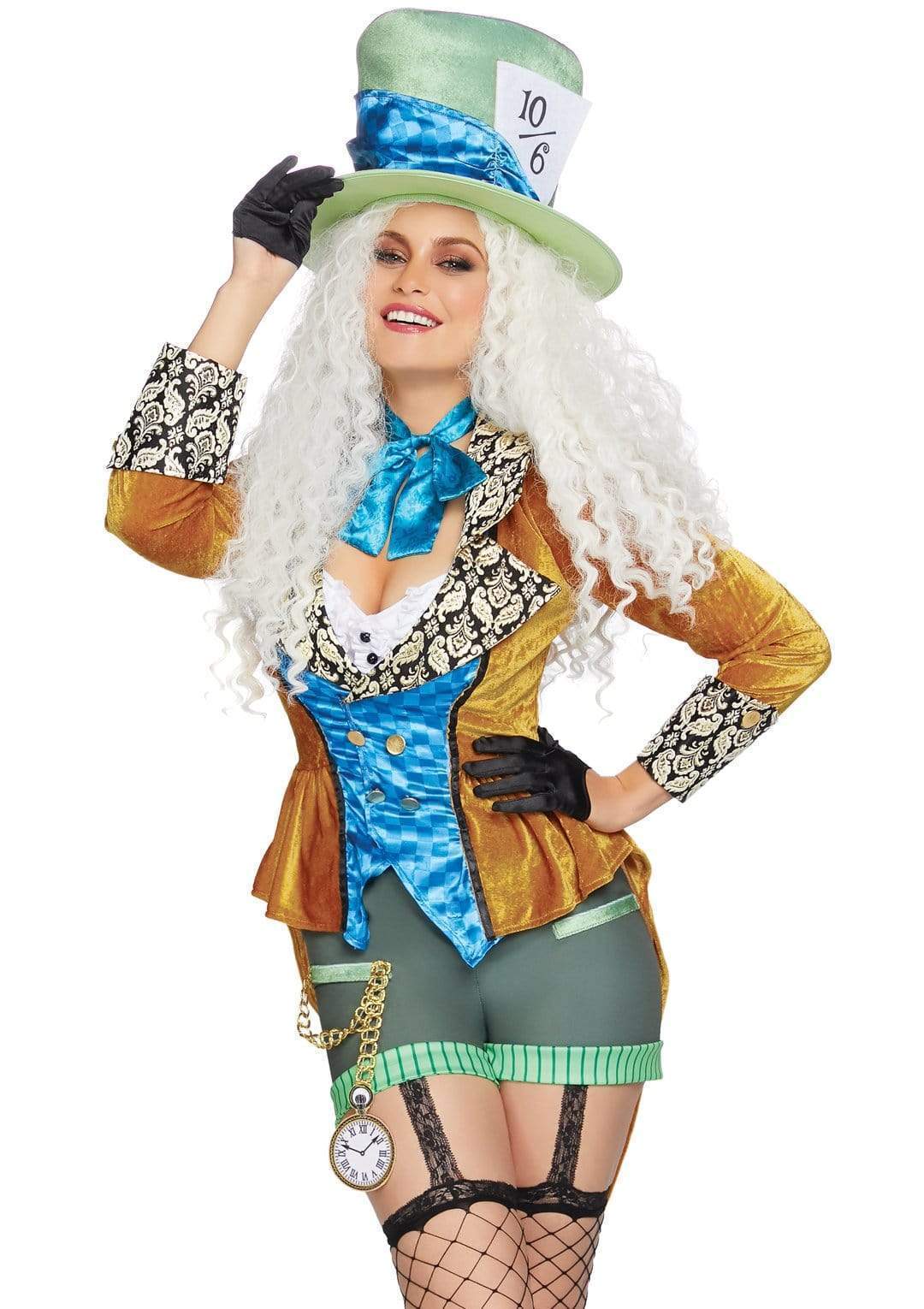 Mad Hatter Brocade Luxe Velvet Coat with Spandex Shorts and Mad Hatter Hat