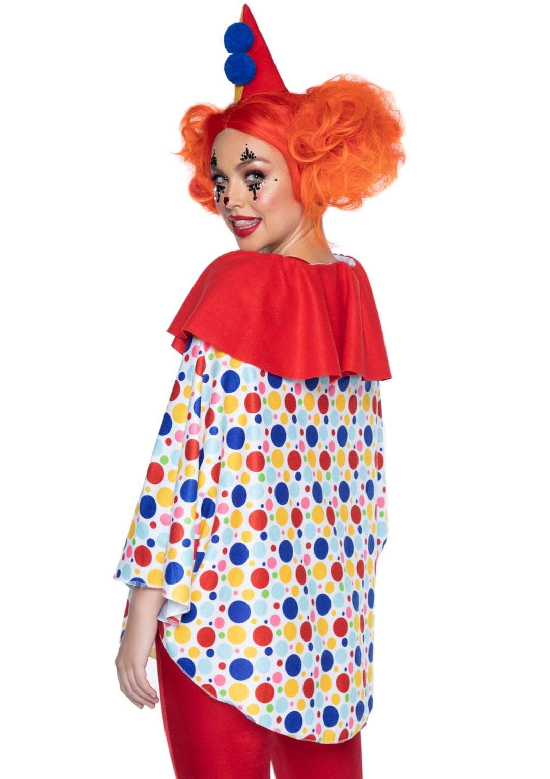 Polka-Dot Clown Poncho with Pom Pom Accents and Clown Hat