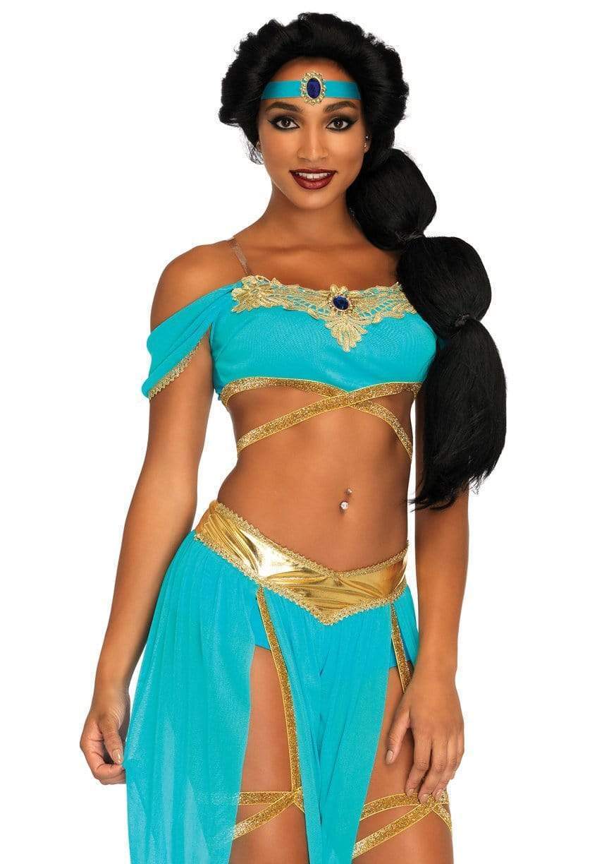 Arabian Princess Bandeau Top with Gold Straps and Split Leg Harem Pants