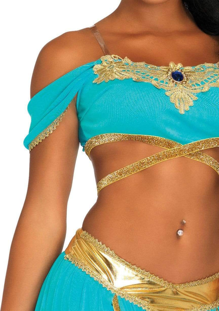 Arabian Princess Bandeau Top with Gold Straps and Split Leg Harem Pants