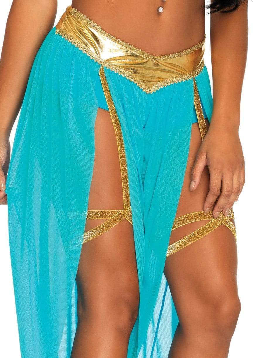 Arabian Princess Bandeau Top with Gold Straps and Split Leg Harem Pants