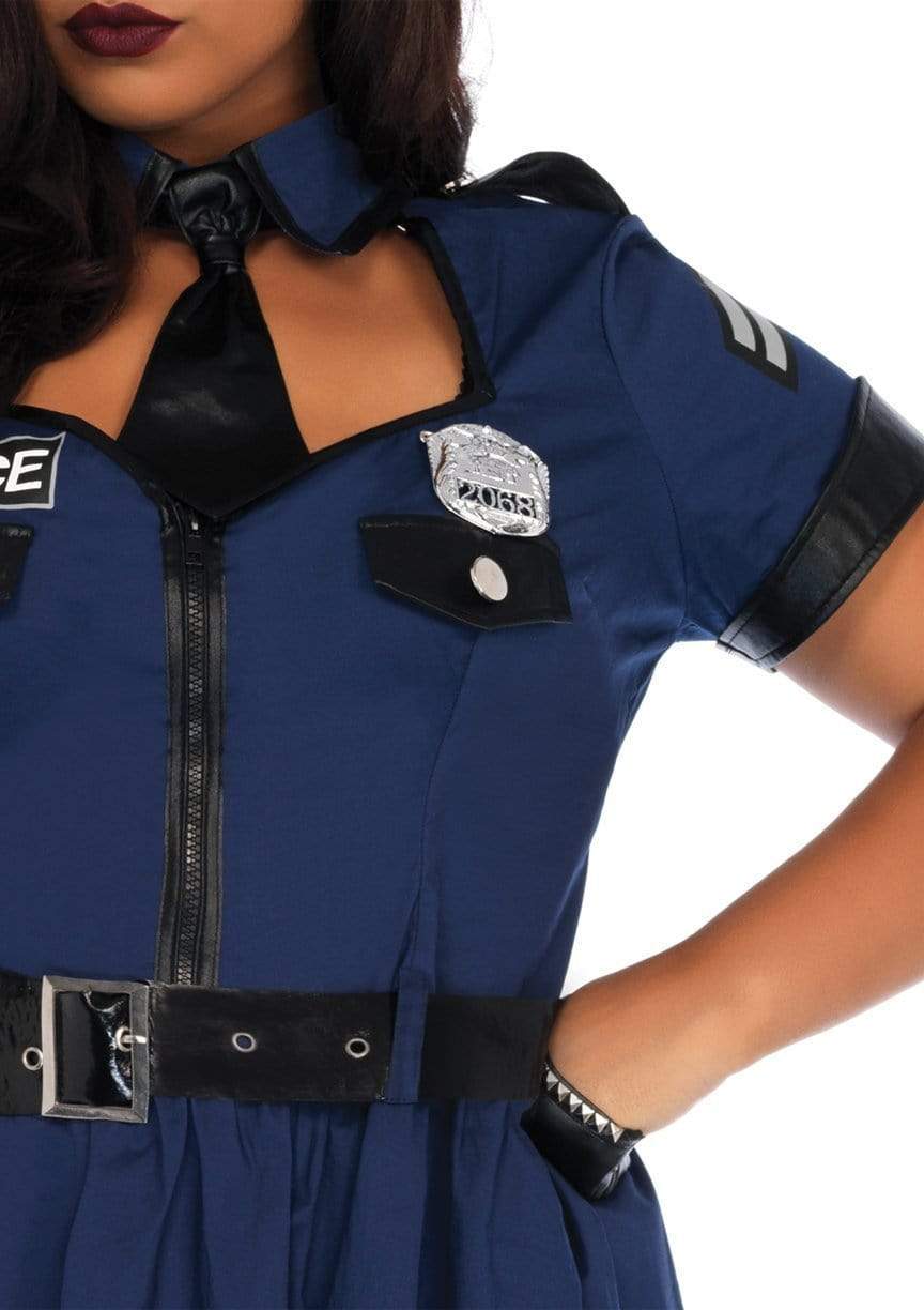 Flirty Cop Front Plus Dress with Necktie Choker and Toy Handcuffs