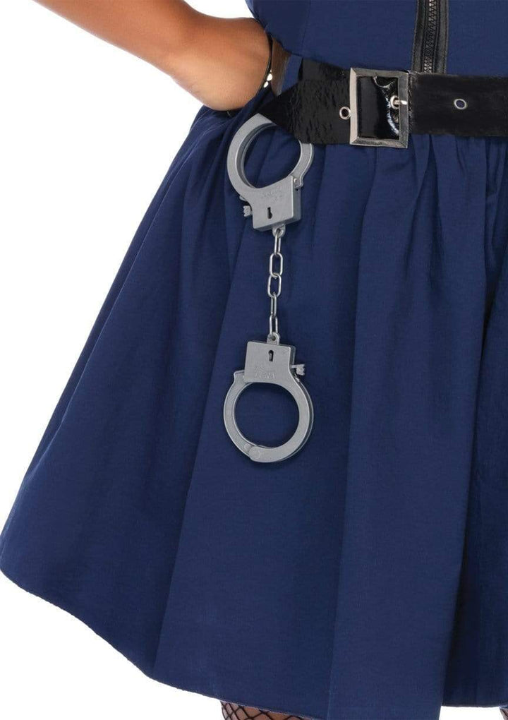 Flirty Cop Front Plus Dress with Necktie Choker and Toy Handcuffs