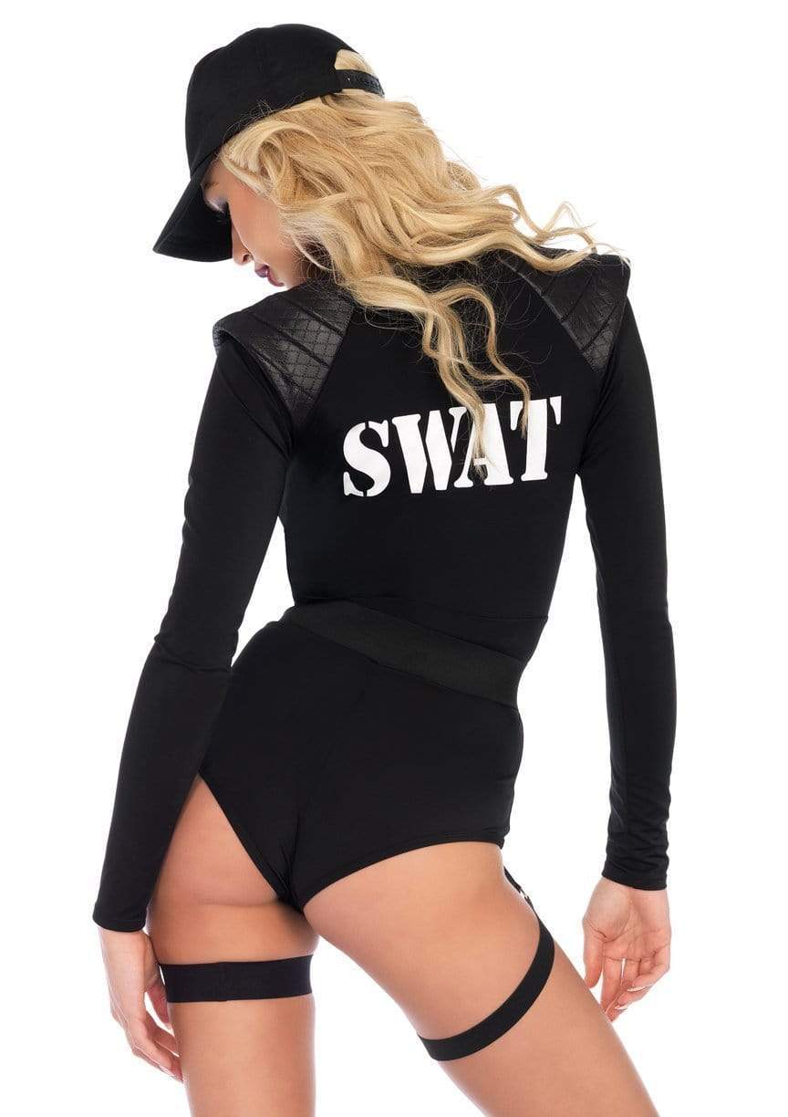 SWAT Team Spandex Bodysuit with Leg Garter and Toy Walkie Talkie plus Hat
