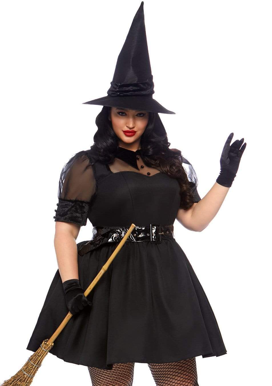 Bewitching Witch Vintage Style Plus Dress with Organza Belt and Hat