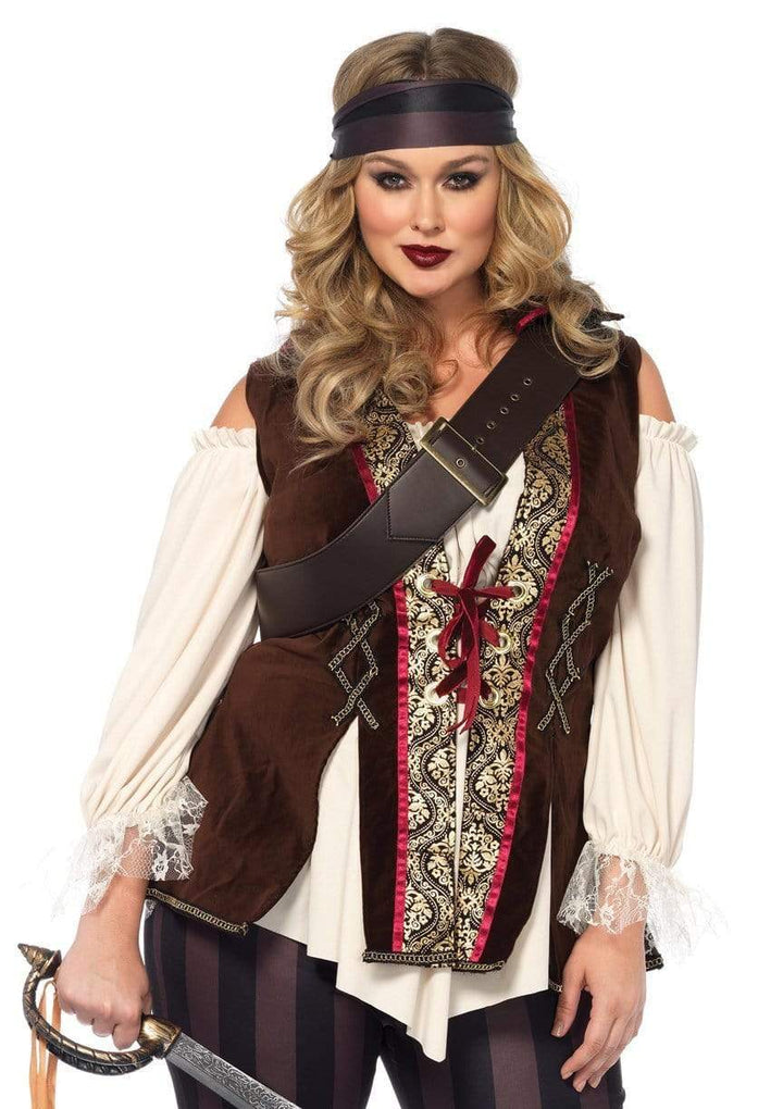 Captain Blackheart Ornate Brocade Shirt with Vest with Leggings and Head Scarf
