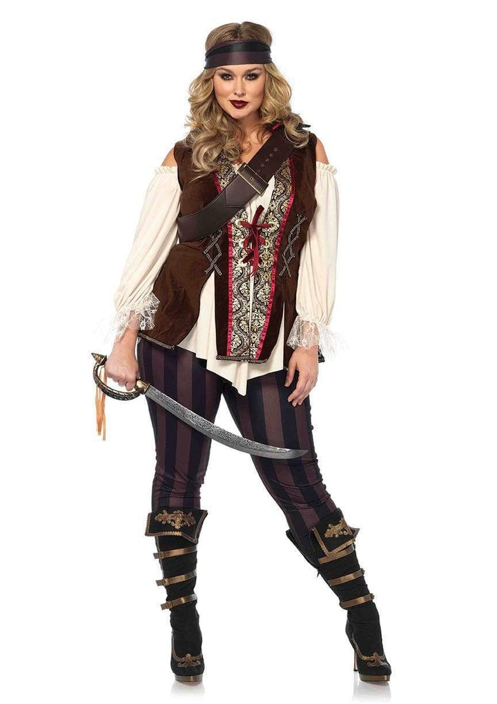 Captain Blackheart Ornate Brocade Shirt with Vest with Leggings and Head Scarf