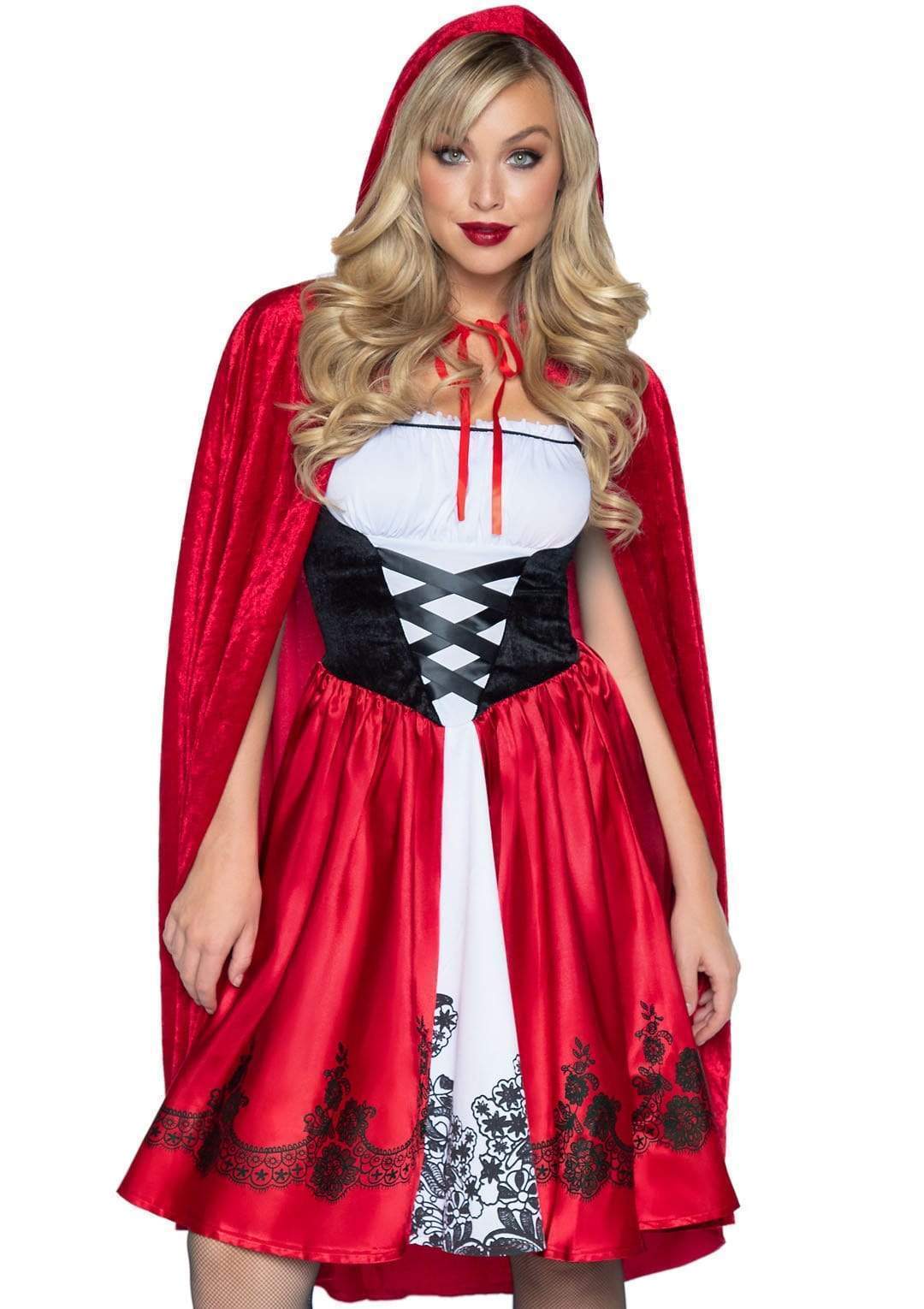 Classic Red Riding Hood Tea Length Peasant Dress and Hooded Cape