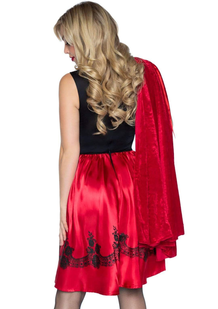 Classic Red Riding Hood Tea Length Peasant Dress and Hooded Cape