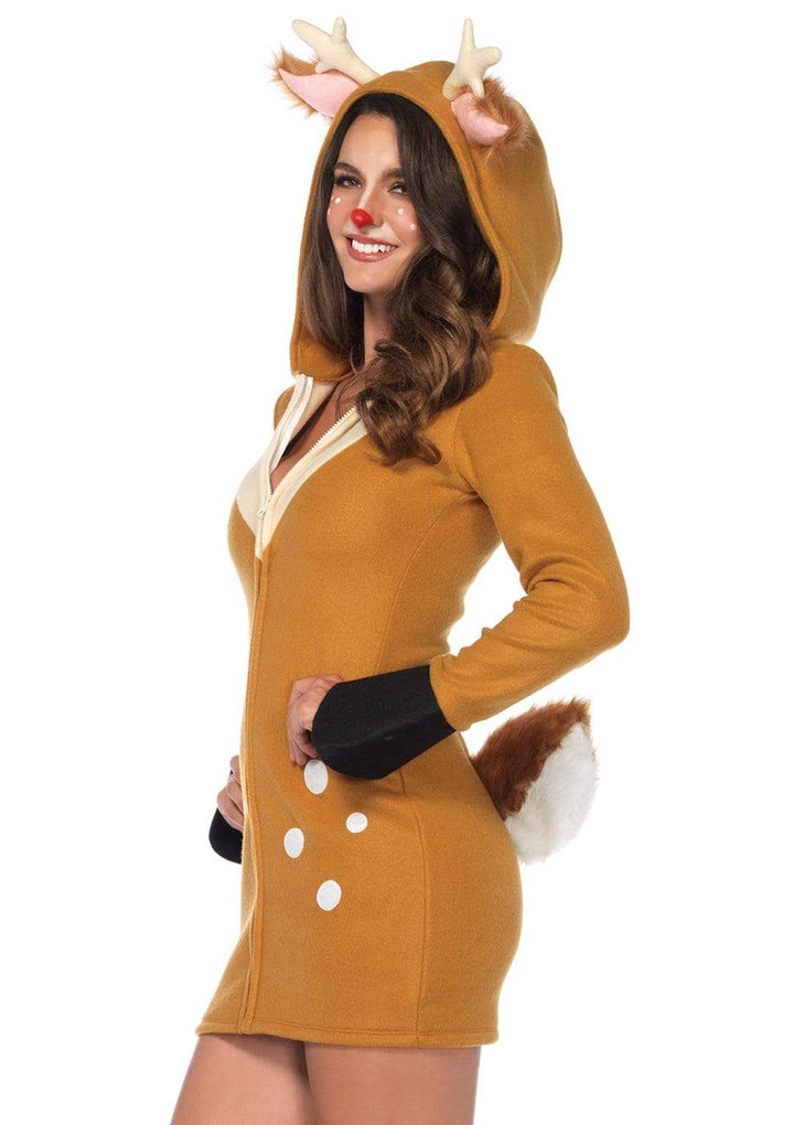 Fawn Fleece Zipper Front Dress with Ear Hood and Fawn Tail
