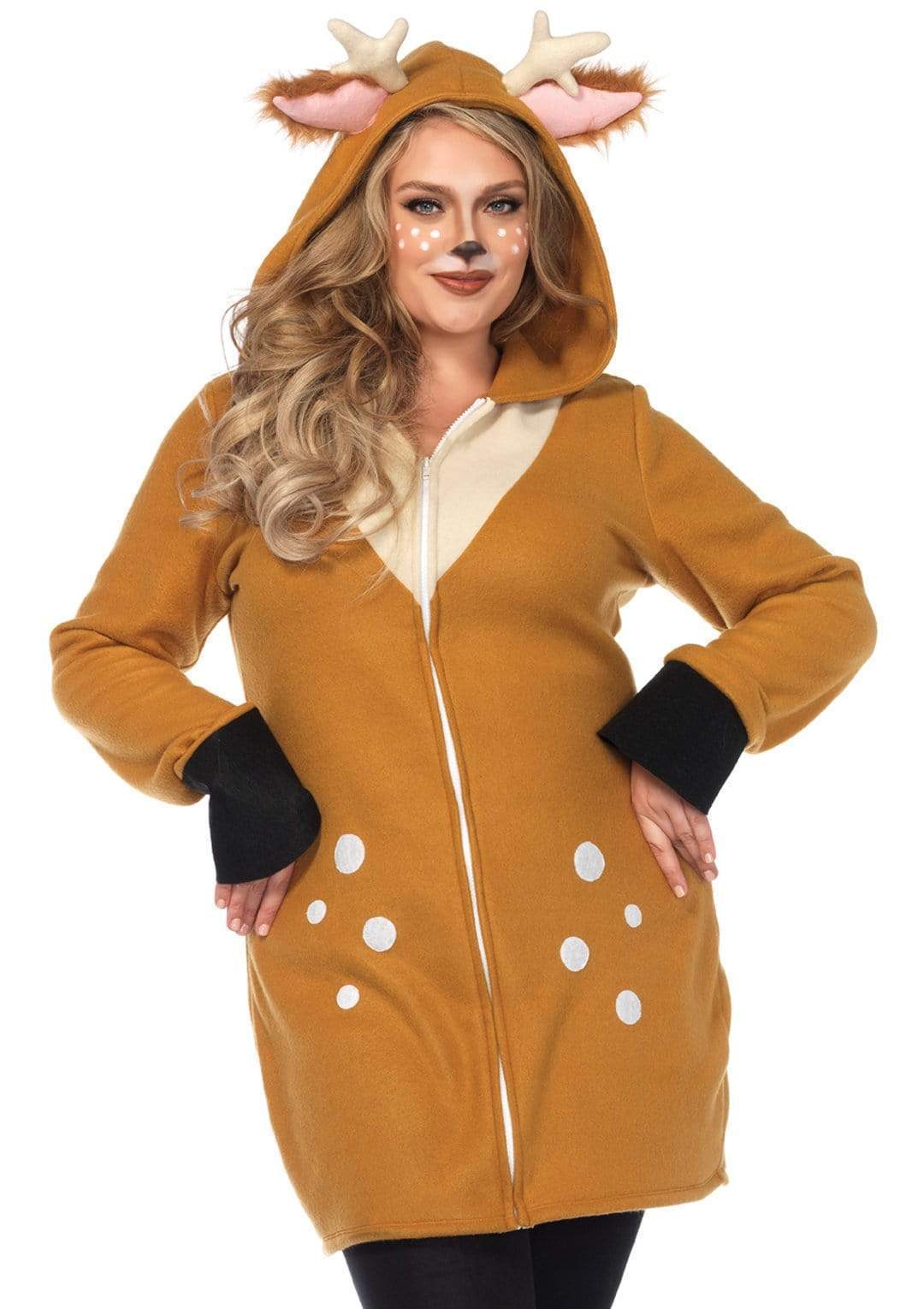 Fawn fleece Zipper Front Dress with Ear hood and Fawn Tail