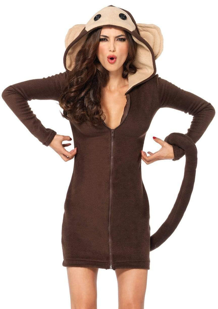 Cozy Monkey Mini Dress with Attached Long Tail and Monkey Ear Hood