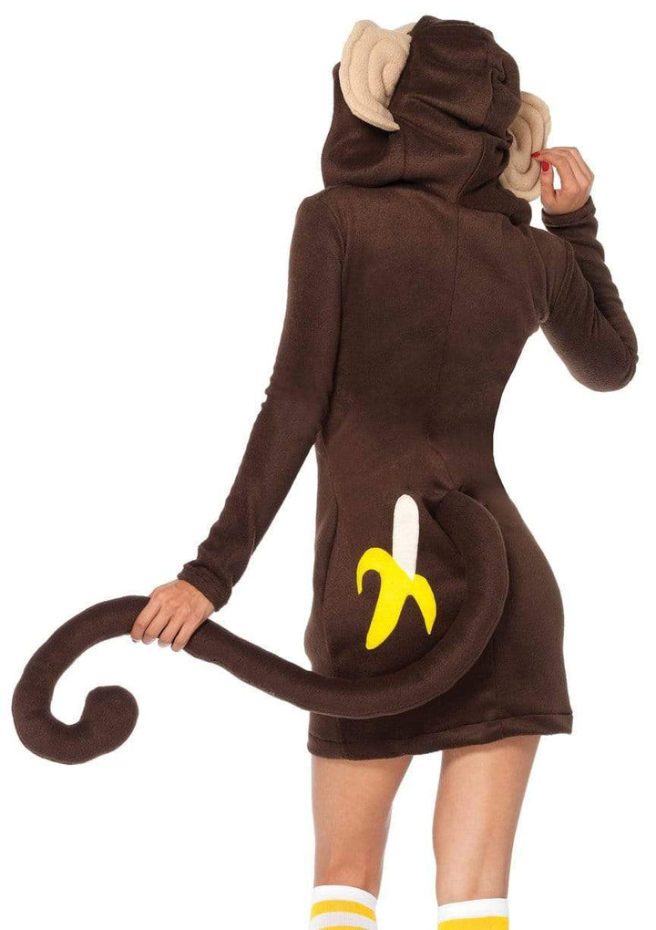 Cozy Monkey Mini Dress with Attached Long Tail and Monkey Ear Hood