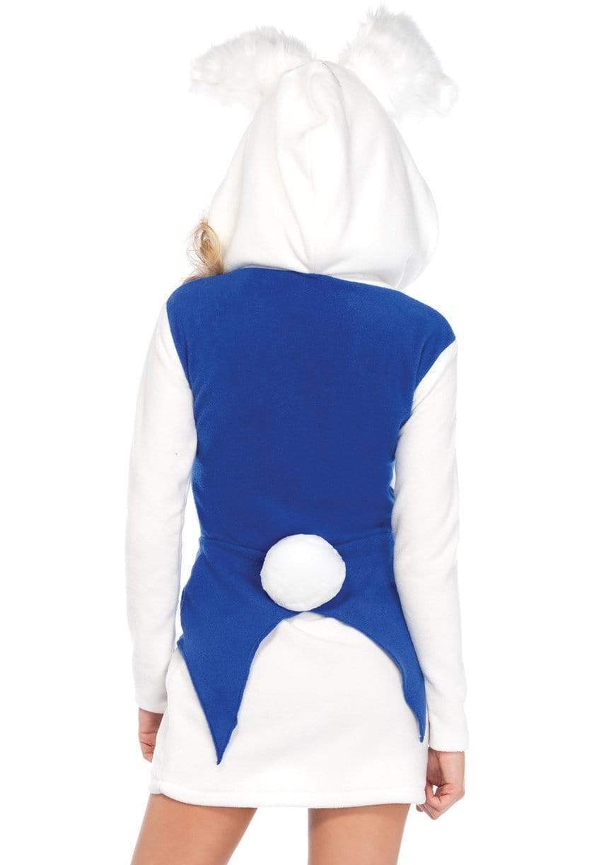 White Rabbit Fleece Mini Dress with Attached Ear Hood and Velcro Pocket Watch