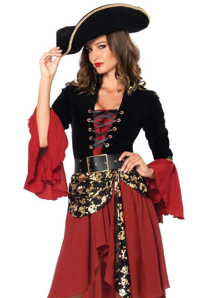 Cruel Seas Pirate Captain High/Low Lace Up Jacket Dress with Skull Sash Belt