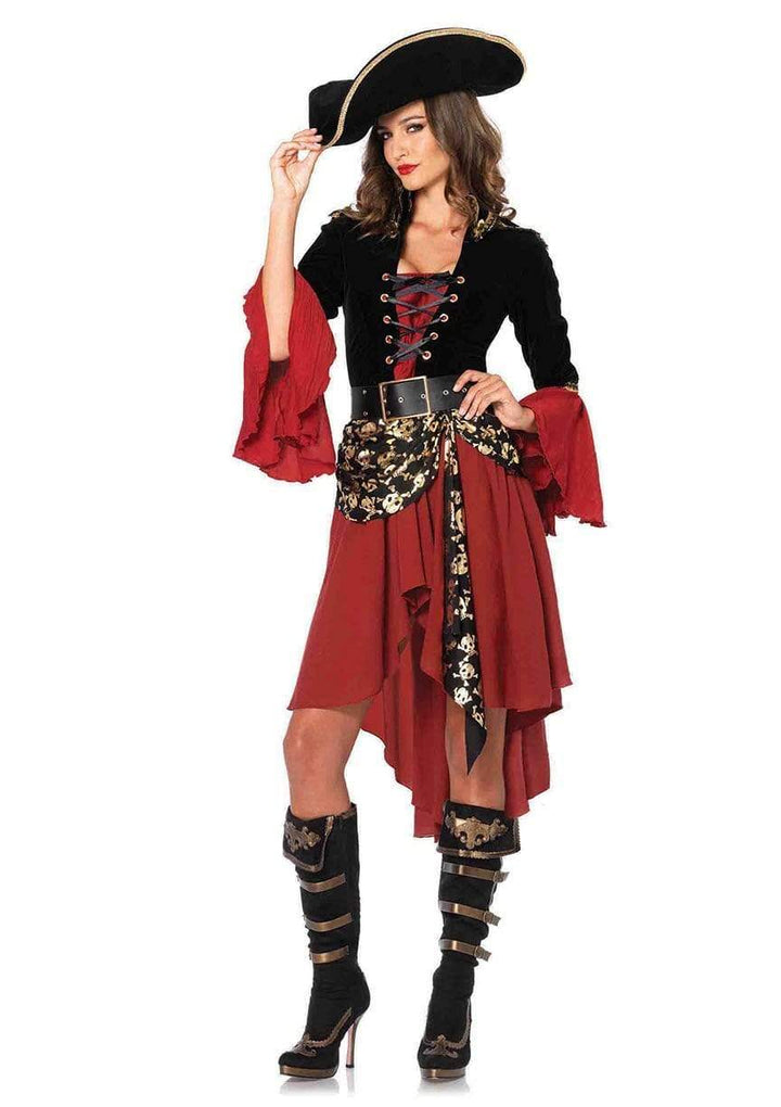 Cruel Seas Pirate Captain High/Low Lace Up Jacket Dress with Skull Sash Belt