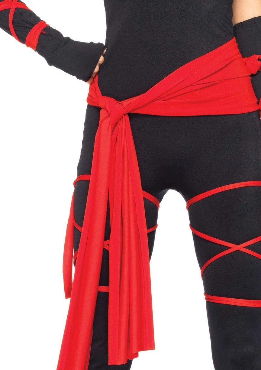 Deadly Ninja Hooded Plunging Catsuit with Attached Leg Wraps and Mask