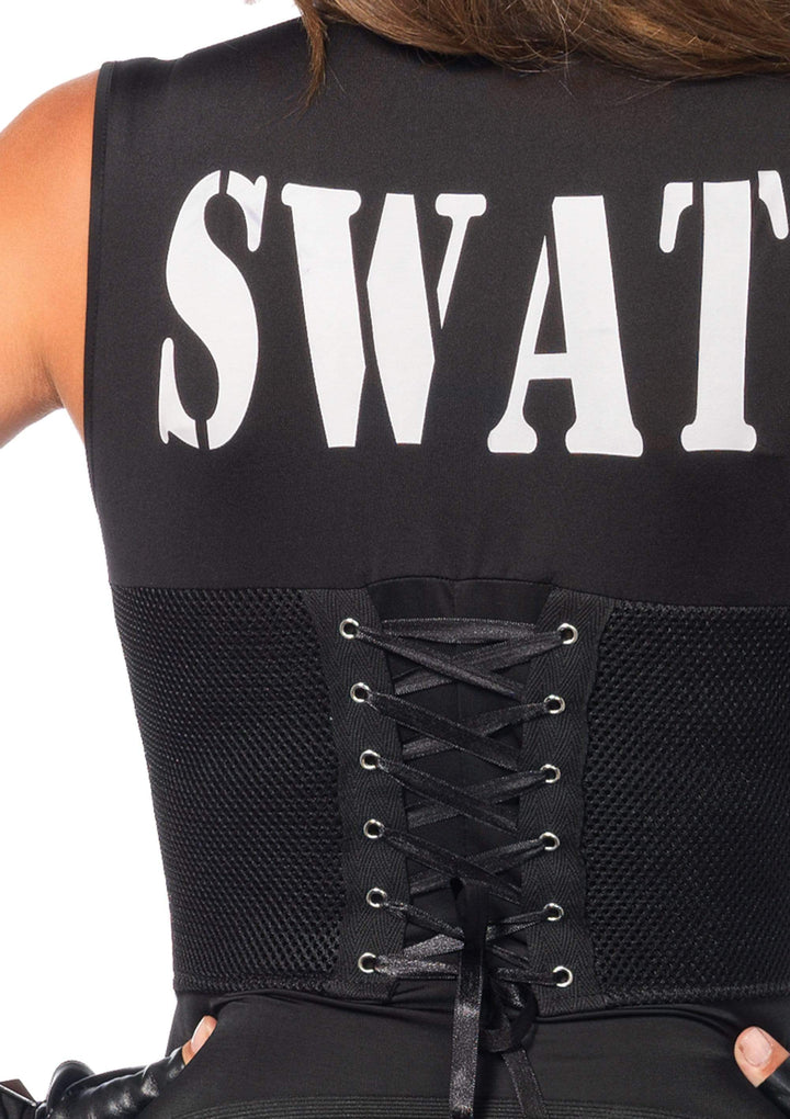 Deluxe SWAT Commander Catsuit with Utility Garters and Toy Walkie Talkie