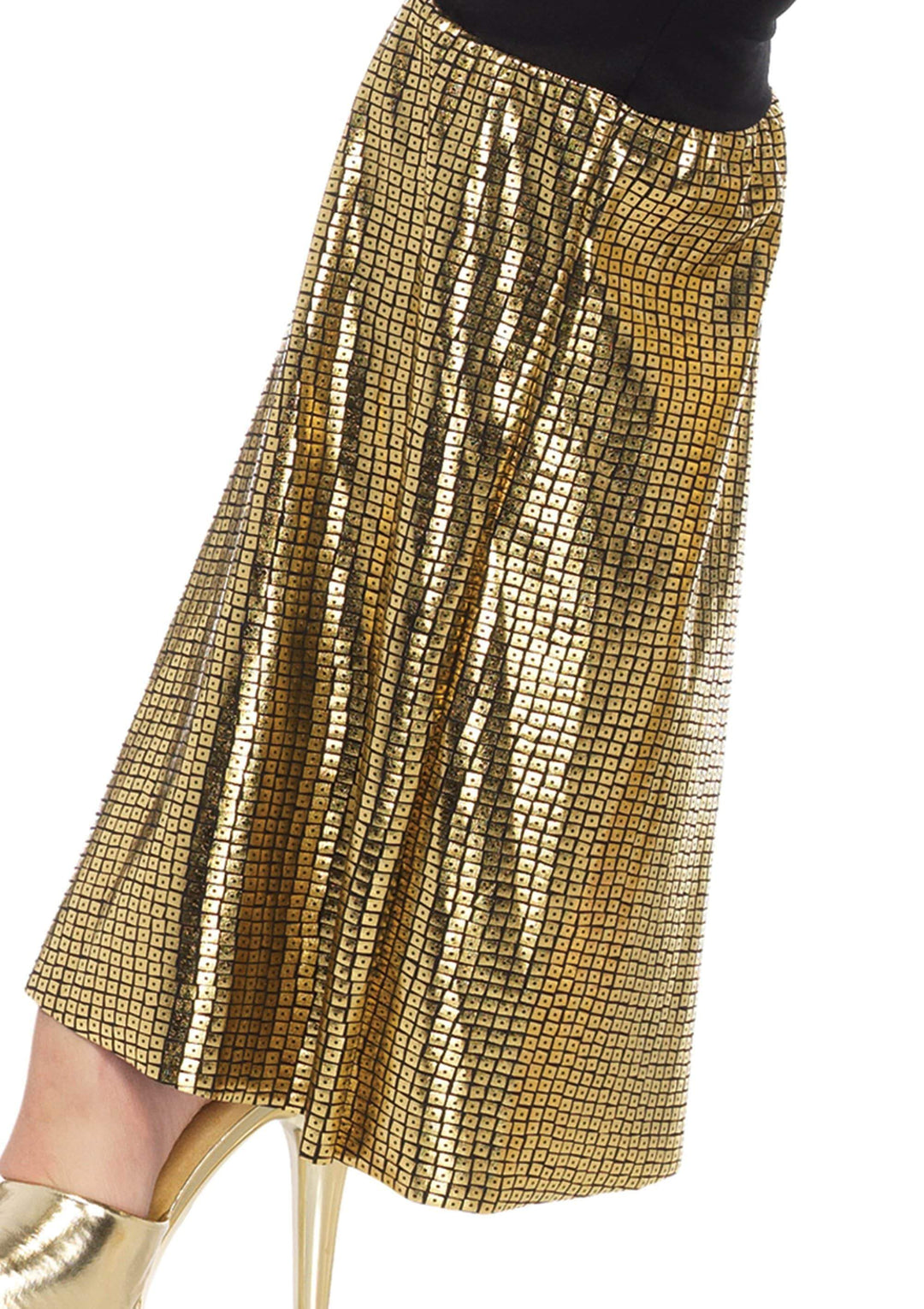 70'S Disco Diva Foil Shimmer Babydoll Plus Top and Bell Bottom Pants