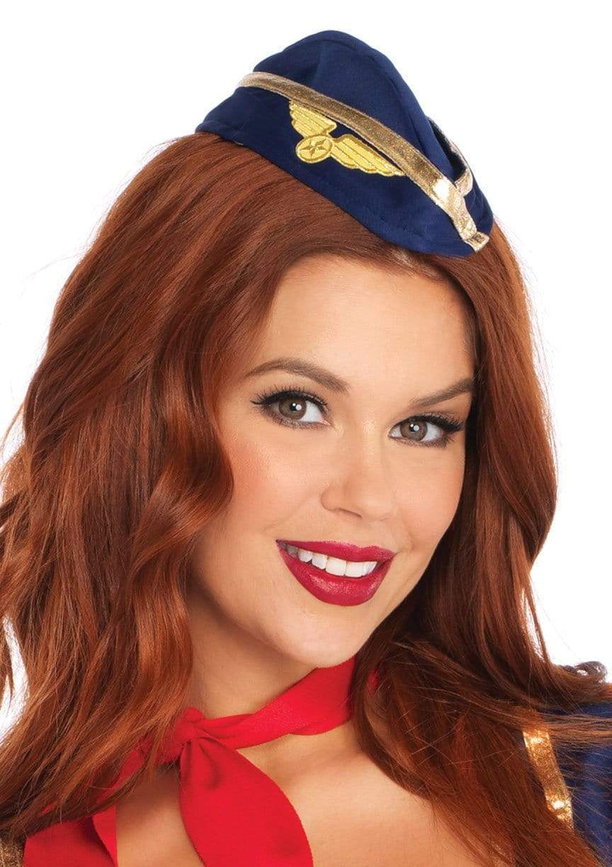 Friendly Skies Flight Attendant Plunging Neckline Dress with Neck Scarf and Hat