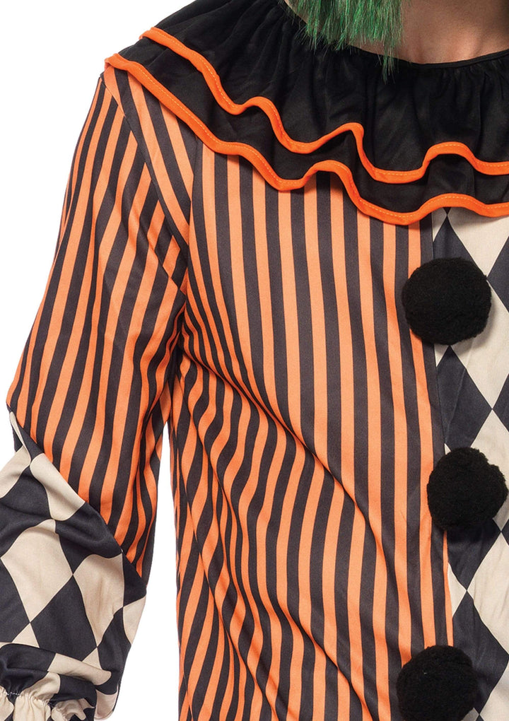 Creepy Killer Clown Harlequin Print Ruffle Collar Shirt and Matching Pants