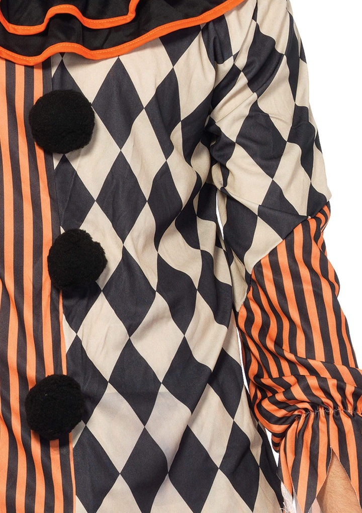 Creepy Killer Clown Harlequin Print Ruffle Collar Shirt and Matching Pants