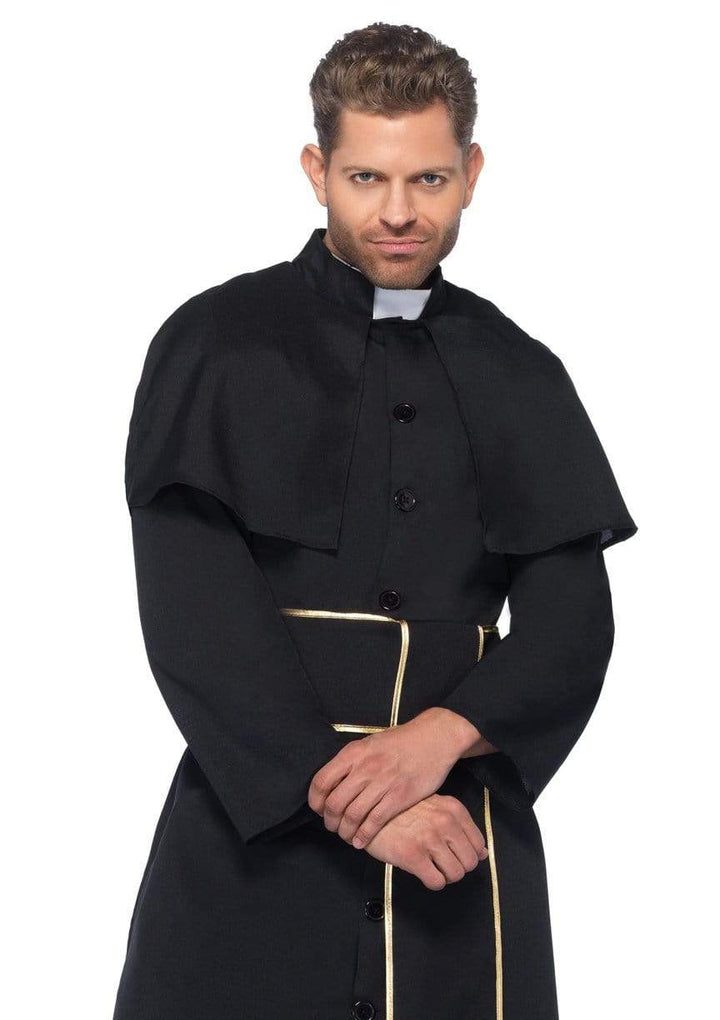 Catholic Priest Robe with Attached Cape and Cross Belt Men's Costume