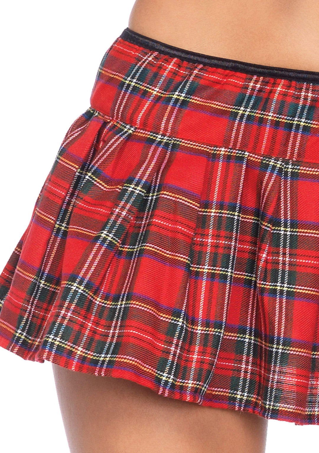 Prep School Girl Cropped Plaid Trim Top with Tie and Plaid Skirt