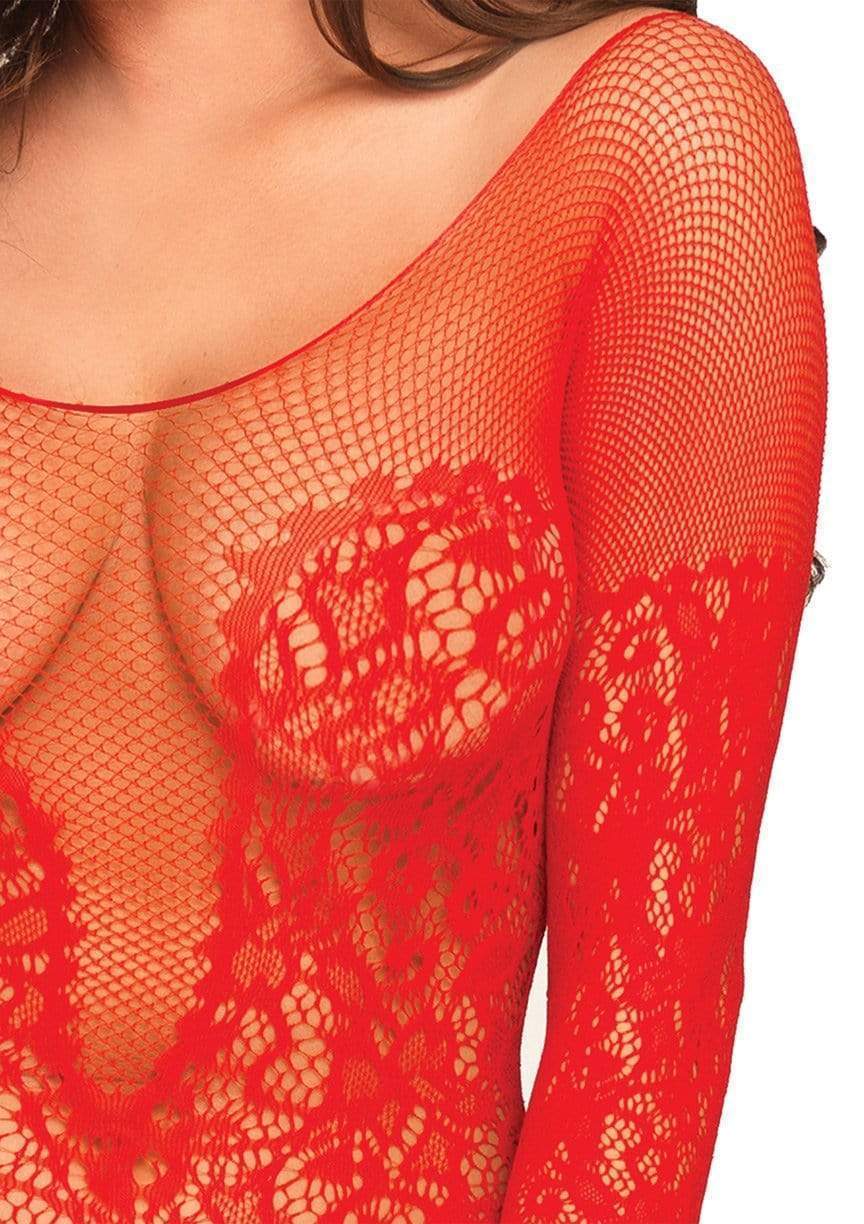 Vine Lace and Fishnet Long Sleeved Bodystocking