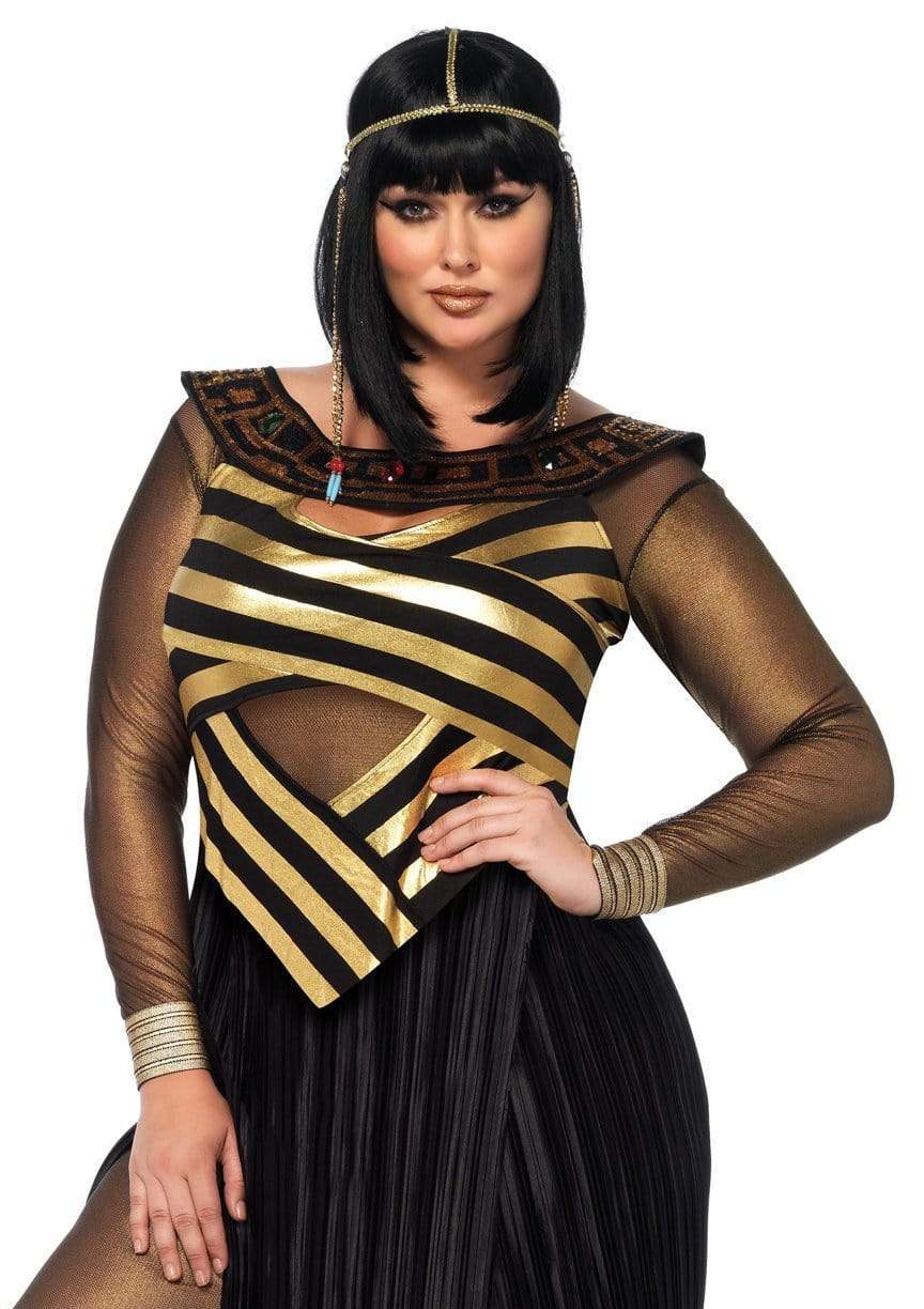 Nile Queen Metallic Gold Plus Catsuit with Cut-out Over Dress and Headpiece