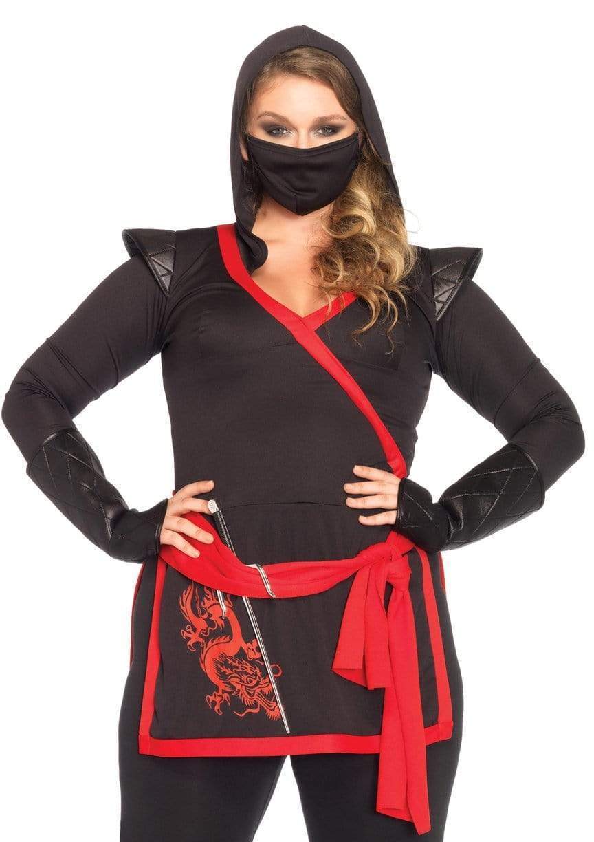 Ninja Assassin Hooded Crossbody Plus Top with Leggings and Gauntlets