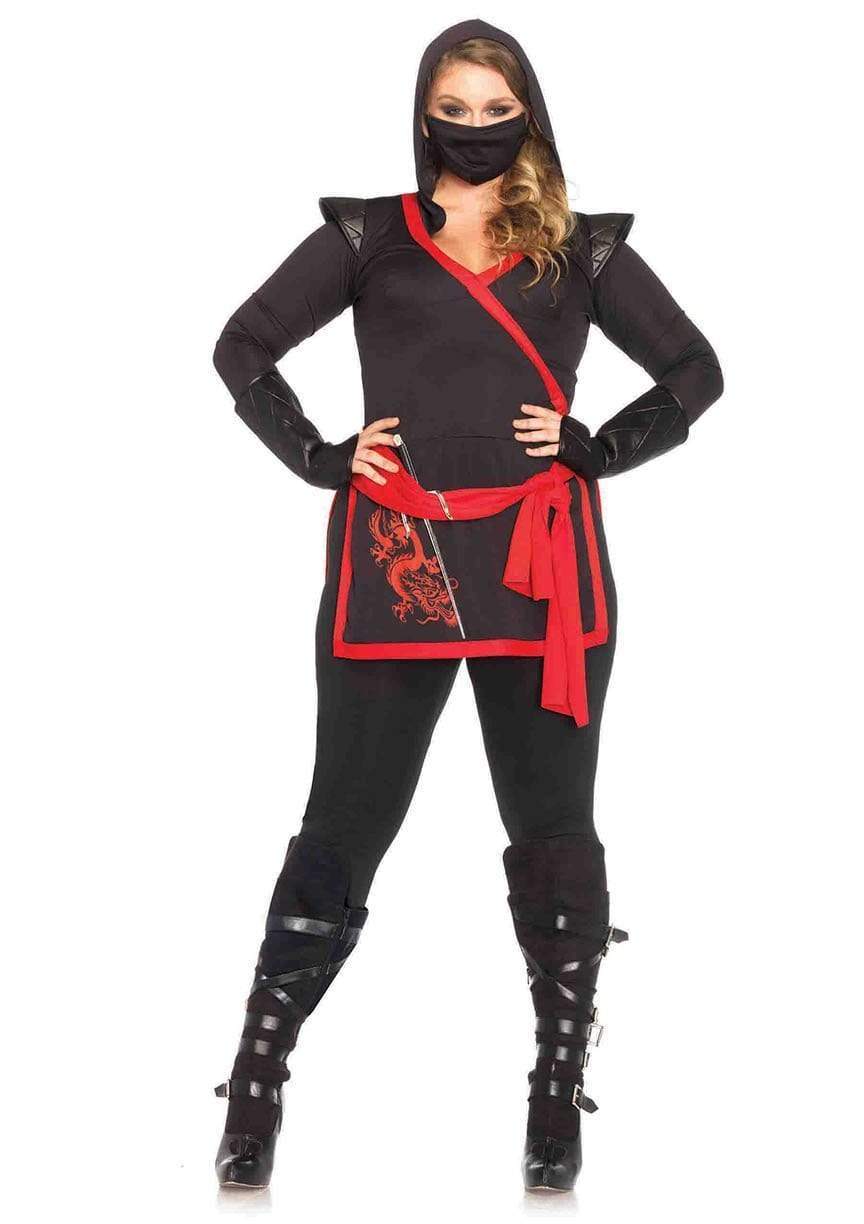 Ninja Assassin Hooded Crossbody Plus Top with Leggings and Gauntlets