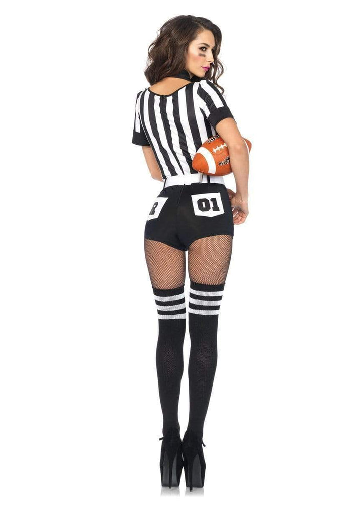 No Rules Referee Striped Romper with Belt and Choker Collar