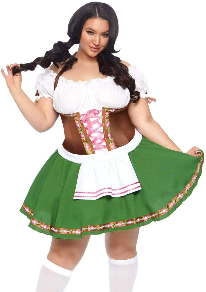 Oktoberfest Off the Shoulder Peasant Top Plus Dress and Stocking with Bow Accent