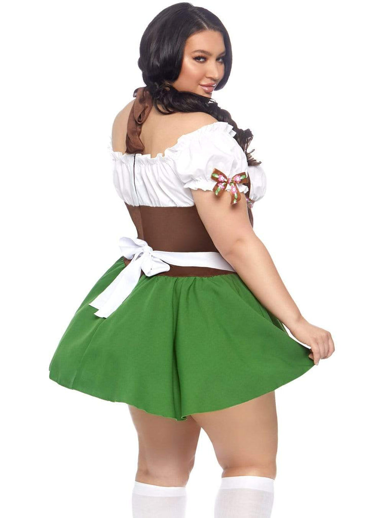 Oktoberfest Off the Shoulder Peasant Top Plus Dress and Stocking with Bow Accent