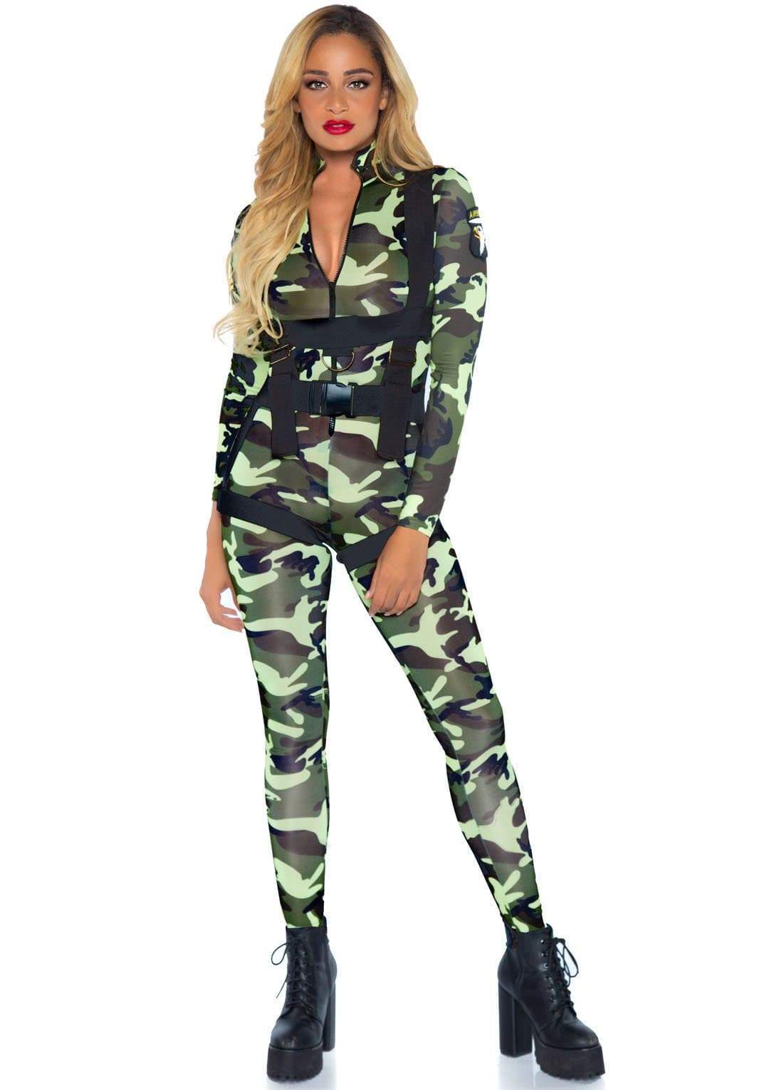 Paratrooper Military Camo Jumpsuit with Body Harness