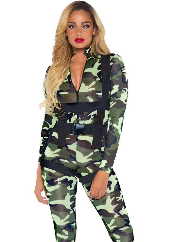 Paratrooper Military Camo Jumpsuit with Body Harness