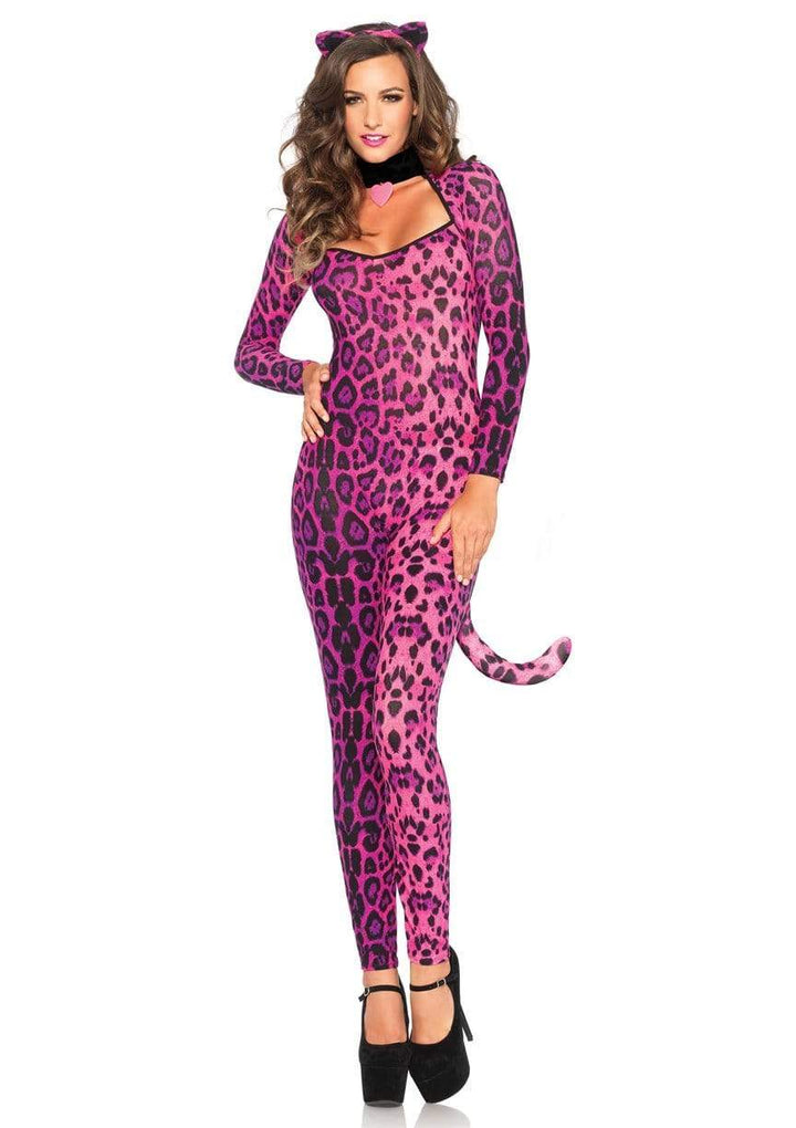 Pretty Pink Pussycat Keyhole Catsuit with Tail and Choker