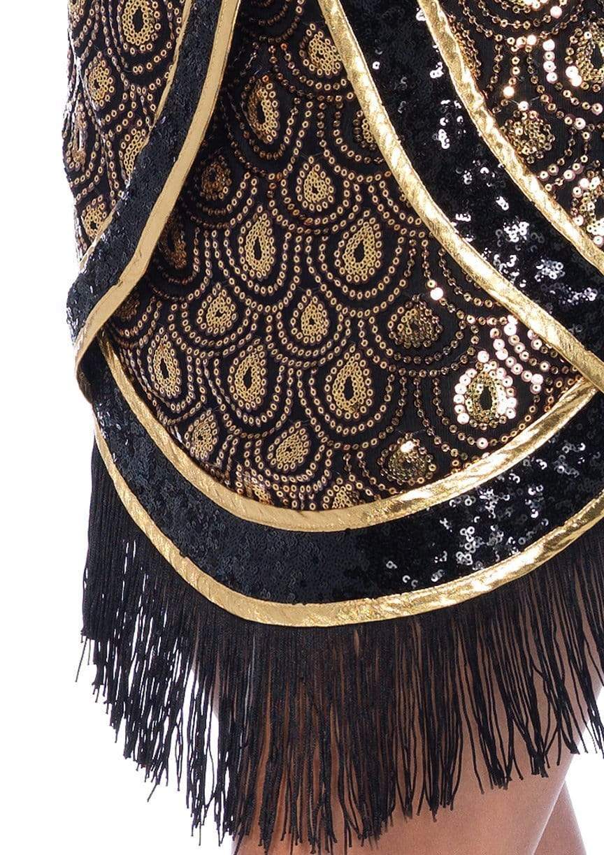Speakeasy Flapper Sequin Dress with Gold Trim and Jewel Headband