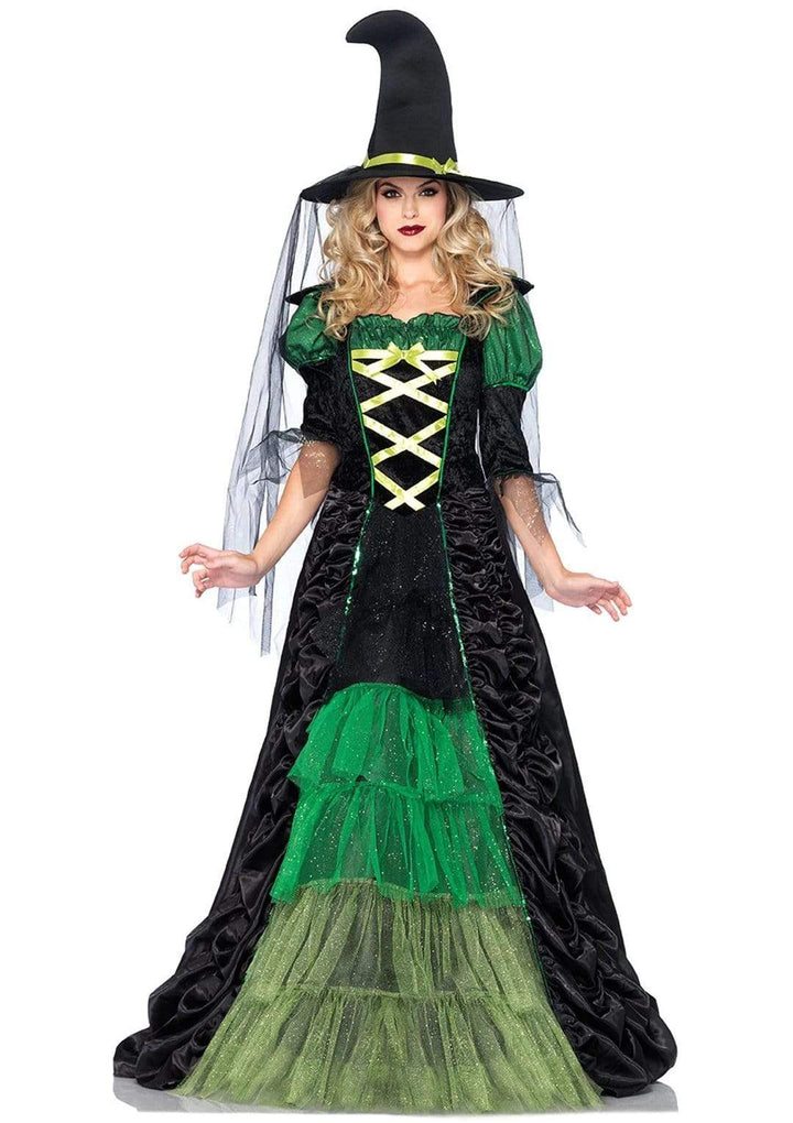 Storybook Witch Tiered Glitter Tulle Dress and Witch Hat with Veil